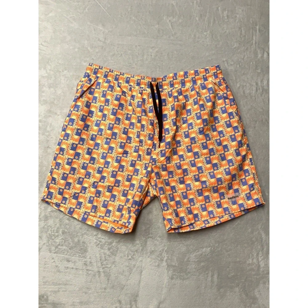 Kulani Kini's Swim Trunks Mens 2XL Celestial Sun AOP Pattern Funky Pool Shorts
